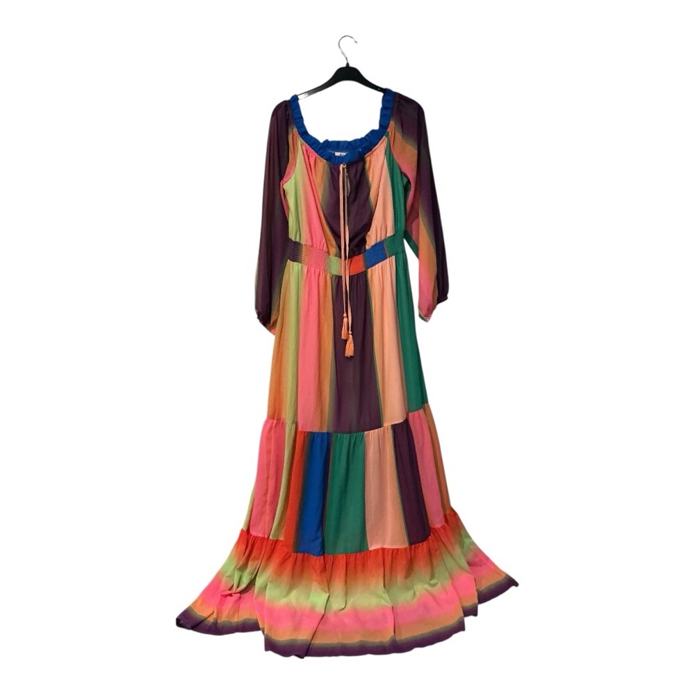 Jealous Tomato Rainbow Boho Maxi Dress with Smocked Waist | Size L AA45 - Picture 2 of 7
